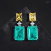 Dangle Earrings 2022 Trend 10 14MM Square Pendant Paraiba Tourmaline Emerald Gemstone Big Drop For Women Cocktail Fine Jewelry Gift