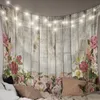 Arazzi Venatura del legno Fiore Retro stampato Grande arazzo Hippie Appeso a parete Boho Room Art Decor Tappetini estetici Copriletto Coperta