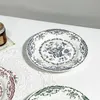 Platos de estilo europeo, platos de cena florales rosas, plato de postre de cerámica con relieve de encaje, cena occidental A0044