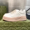 Chunky B Mixed Media Sneaker Casual Shoes Designers Platform White Shoe Jacquard Canvas Brown Leather Lace-Up Gummi Sole Letter broderad