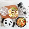 Din sets Cartoon Children Lunch Box Cute Kids Container Plastic verzegelde Dubbellaags gescheiden Round Bento Instant Noodle Bowl