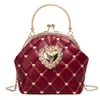 Evening Bags Fashion Vintage Velvet Pu Leather Bag Lingge Embroidered Handbag Bride Heart-shaped Metal Decoration