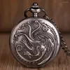 Pocket Watches Vintage Steampunk Gray Quartz Watch Dragon and Blood Men Kvinnor Halsbandskedja Pendantklocka