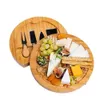 Bamboo Kitchen Tools Cheese Board and Knife Set Round Charcuterie Boards Swivel Meat Platter Holiday Housewarming Gift RRA709