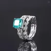 Cluster Rings Original 925 Sterling Silver Paired Emerald High Carbon Diamond Women's Luxury Quality Jewelry Vintage Wedding Anniversary