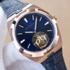 Mens watch Ice blue Tourbillon Hollow dial Luminous Automatic movement Leather strap gentleman Wristwatch 42mm216c