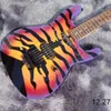 Lvybest Electric Guitar Custom Black Tiger Stripe Yellow with DOT Inlay and Flyod Rose Tremolo