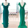 Ciemnozielone sukienki 2023 Suknie wieczorowe syrena koronkowa aplikacja szyfonowa rękawy podłogowe długość podłogi plis o rozmiar