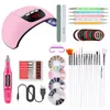 Nail Art Kits Tool Kit med 45W UV LED -naglar Dryare USB -borrar 4Box Design Gem Rhinestone and Brush Doting Pen NAK007