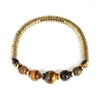 Bangle 2023 Couples Colorful Natural Lava Stone Tiger Eye Beaded Yoga Stainless Steel Bracelets For Men Women Elastic Rope Jewelry