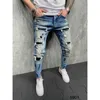 Plus storlekar m￤n smala h￥l leggings designer 2023 nya m￤ns m￥lade jeans 4 f￤rger s-4xl