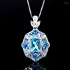 Pendant Necklaces Charms Water Droplet Paraiba Blue High Carbon Diamond Adjustable Ring Necklace Wedding Party Fine Jewelry Set Female Gift