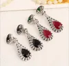 Backs Earrings Fashion Rhodium Plated Zinc Alloy Water Drop Red/Black Stone Bohemian Style Women Clip Jewelery Xye256