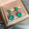 Dangle Boucles D'oreilles Vintage Coeur Paraiba Tourmaline Émeraude Pierre Précieuse Pour Les Femmes 925 En Argent Sterling Anniversaire De Mariage Fine Gland Bijoux