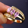 Anéis de casamento Luxuros feminino rosa oval anel de pedra de zircão vintage Banda de ouro amarelo promessa o engajamento de cristal para mulheres