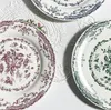 Platos de estilo europeo, platos de cena florales rosas, plato de postre de cerámica con relieve de encaje, cena occidental A0044