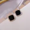 Stud Earrings Korean Fashion Niche Personality Geometric For Women Sparkly Crystal Black Modern Trend Square Earring