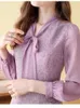 Casual Dresses ELLIEXI Purple Tweed Dress Women 2023 Autumn And Winter Stitching Scarf Collar Bow Party Elegant Office Lady Vestidos