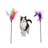 Fast Delivery Cat Toys Kitten Pet Teaser Turkey Feather Interactive Stick Toy con Bell Wire Chaser Wand RRA712