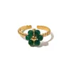 Pierścienie klastra Młodzież Zielony kamień naturalny Słonecznik Regulowany stal nierdzewna Pierścień ze stali nierdzewnej Vintage 18K Gold Pvd Pleated Finger Trendy Biżuteria