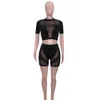 Women039s Two Piece Pants Anjamanor Sheer Mesh Insert Black Two Piece Set Women Crop Top and Shorts Matching Set Sexy Club Out1864344