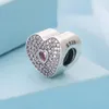 Coeur d'amour en argent sterling 925 avec perle Cz rose convient aux bracelets à breloques européens de bijoux Pandora