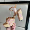 Lafite dokuma sandalet lüks tasarımcılar elbise ayakkabı nakış süslemeli ayak bileği kayış platform pompalar tıknaz yüksek topuklu sandal 12cm yüksek topuklu kadın sandal