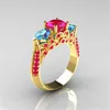 Anneaux De Mariage De Luxe Femme Élégant Bleu Rouge Zircon Bague Or Couleur Style Unique Promesse Fiançailles Pour Dame