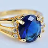 Обручальные кольца Симпатичное женское голубое хрустальное каменное кольцо желтое золото цвет для женщин