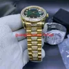 Les hommes automatiques regardent 36mm boîtier en or pierres lunette et diamants au milieu du bracelet visage vert montres-bracelets de haute qualité218S
