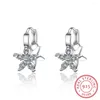 Orecchini a bottone Semplici squisiti Argento sterling 925 Doppio strato Fiore a cinque petali Zirconia per donna Oorbellen S-E776