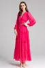 Women's Runway Dresses Sexy V Neck Long Lantern Sleeves Hollow Out Ruffles Elegant Fashion Party Prom Gown