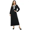 Ethnic Clothing Women Muslim Dresses Female Stitched Bow Long Sleeve Dress Middle East Abaya Dubai Turkey Hijab