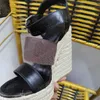 2023 Designer Wedge Sexy Sandals Star board Sandal Women High Heel Espadrilles Natural Perforated Calf Leather High Heels Lady Slides Outdoor Platform Shoes NO378