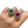 Cluster Rings Trend High Carbon Diamond Emerald Stone Quality Cubic Zirconia Adjustable Luxury Designer Fine Jewelry Women