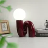 Nordic Red LED Table Lamp Modern Resin Glass Ball Light Bedroom Girl's Room Decorative Study Desk Lighting