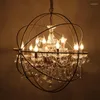 Lâmpadas pendentes Cadeia de ferro nórdica Luzes de cristal American Industrial Lamp Industrial Decoração Vintage Luz pendurada para sala de estar