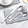 Flatware Sets 4pcs Set Colorful Stainless Steel Cutlery Knife Fork And Spoon Metal Dinner Cultery Table Dining Serving