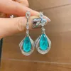 Dangle Earrings Luxury Red Blue Crystal Zircon For Women Sparkling Water Droplet Top Quality Wedding Engagement Jewelry Gift