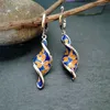 Dangle Earrings Exquisite Twisted Spiral Navy Enamel Pendant Women's Accessories Rotating Metal Orange Petal Leaf Flower