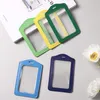 Pu lederen ID -kaartbestanden Case Clear With Color Border Lanyard Holes Card Badge Holder 11x7cm Office Stationery Supplies SN582