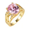 Pierłdy ślubne Śliczne żeńskie różowe owalne kryształowy pierścionek vintage żółty złoty kolor dla kobiet luksusowy zaręczyny Big Bride