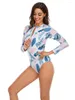 Damenbadebekleidung Reißverschluss One Piece Badeanzug Frau 2023 Surf Rash Guard Langarm Frauen Weibliche Badeanzug Schwimmen Push Up Monokini