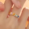 Cluster Rings Candy Color Geometric Open Pave Zircon Finger For Women Charm Wedding Bands Stackable Jewelry Wholesale