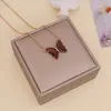 Glass Crystal Butterfly Necklace Translucent 9 Colors Luxury Jewelry Women Pendant Necklace Simple And Elegant Opp Plastic Packaging