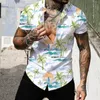 Men's Casual Shirts Men Spring Summer Single Breasted Lapel Full Print Beach Short Sleeve Vacation Outdoor Holiday Shirt White Layering