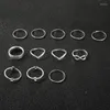 Cluster-Ringe 12 Stück Silber Farbe Metall Stern Mond V-Form für Frauen Einfache Knuckle Set 2022 Modeschmuck Cocktailring