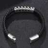 Braccialetto di qualità Retro Creative Arrow Bracciale in pelle intrecciata nera da uomo Fibbia magnetica in acciaio inossidabile Elegante fascino minimalista