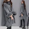 QNPQYX Winter Fake Fur Coat Women's Poncho Jacket Ladies Bat Sleeve Warm Cape Overcoat Long Cloak Outwear Casual Shawl Female New