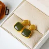 Hoop oorbellen Meibapj Real S925 Sterling Silver Gilded Natural An Jade Sapphire Simple Square Exquisite Party Gift Sieraden